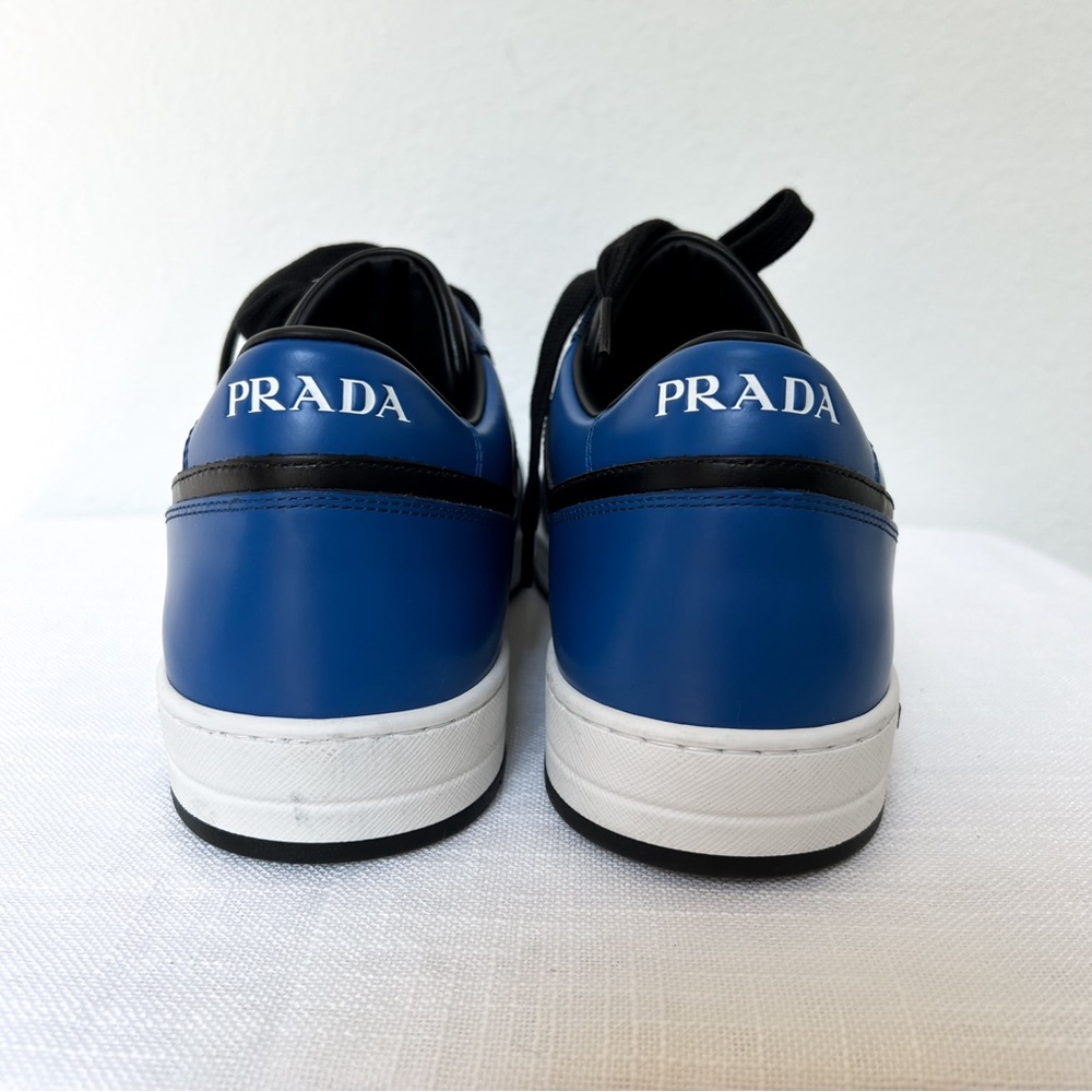 Prada Men’s Downtown Leather Sneakers in Black / Blue, New without Box - Picture 3 of 7